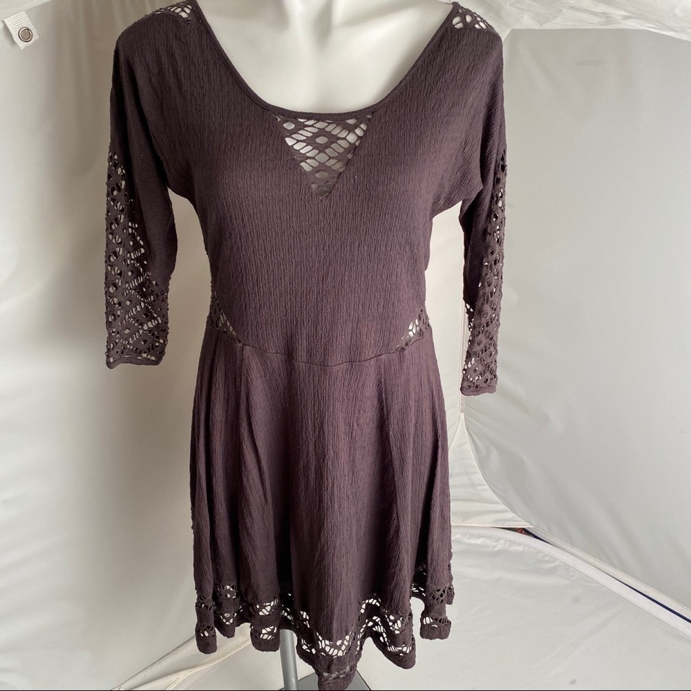 Free People To The Point gray fit and flare dress crochet dress